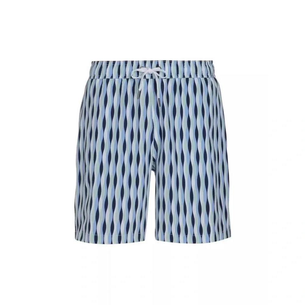 Saks Fifth Avenue NWT XXL Blue Geometric Swim Trunks Drawstring